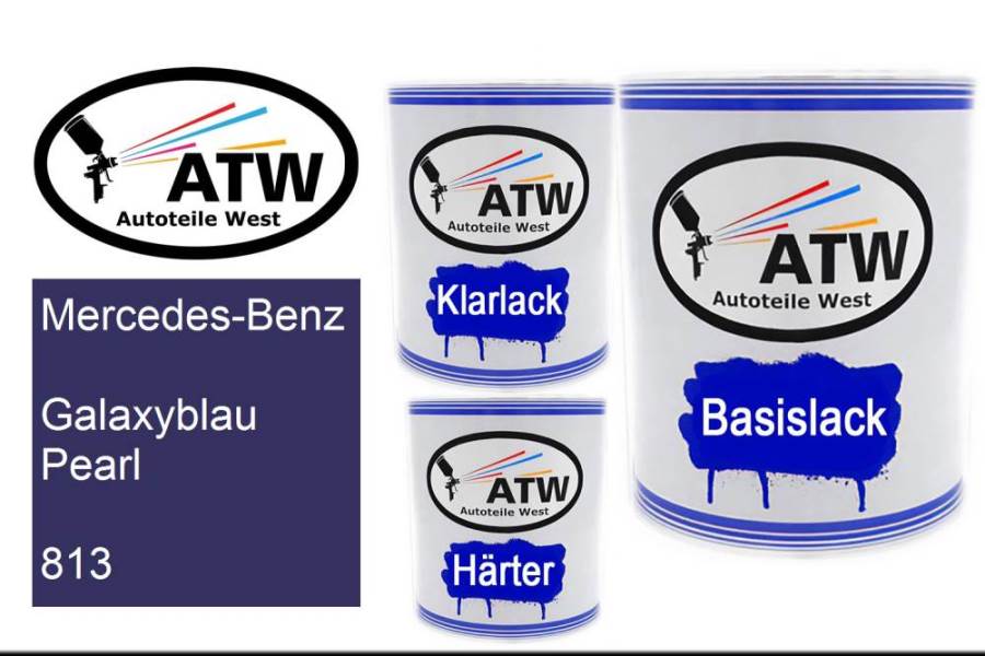Mercedes-Benz, Galaxyblau Pearl, 813: 1L Lackdose + 1L Klarlack + 500ml Härter - Set, von ATW Autoteile West.